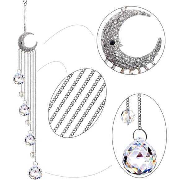Hanging Clear Crystal Suncatcher Ornaments with Moon Decor Rainbow Maker Crystal - Picture 2 of 7